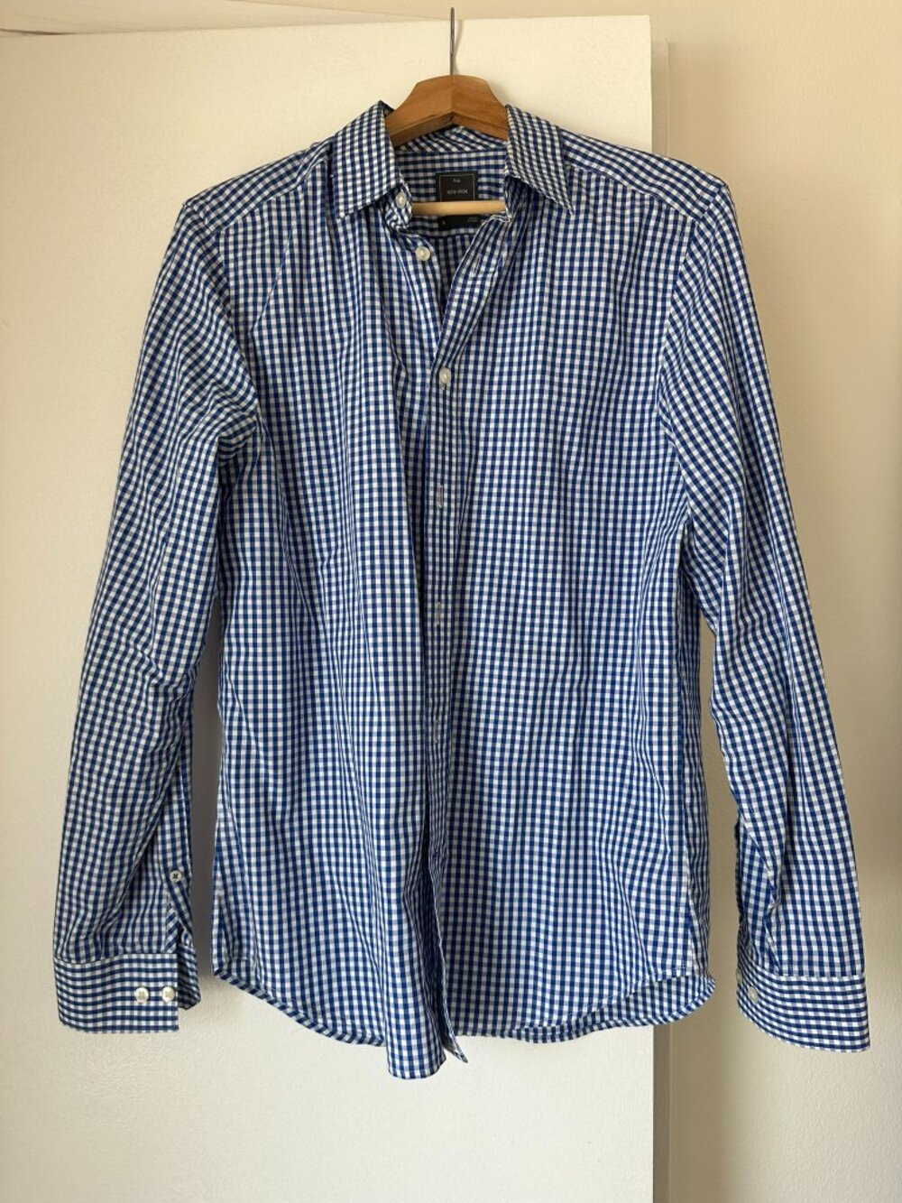 Gap Non-Iron Slim Fit Blue White Gingham Dress Shirt Men's Small